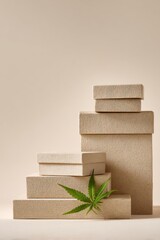 Natural packaging design featuring hemp leaf on textured boxes,National Hemp Day