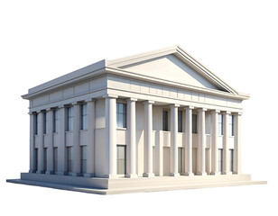 White Greek Temple with Columns Front View.