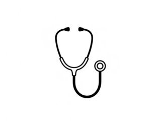 A black and white stethoscope on a clean and simple background isolated on transparent background