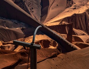 Desert Landscape with Metal Structure - A Study in Contrasts.