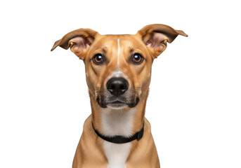 Cute brown dog with floppy ears and black collar isolated on transparent background