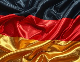 German National Flag with Black, Red, and Gold Horizontal Stripes on Satin Fabric