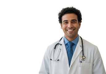 Smiling doctor wearing a stethoscope isolated on transparent background