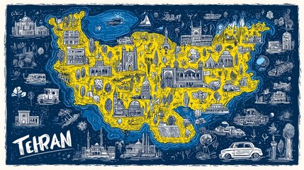 Fototapeta premium Scribble-style vector map of Tehran Province, Iran, hand-drawn sketch illustration. 