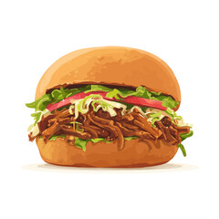 Flat 2D Pulled Pork Sandwich vector illustration, icon graphic on white background