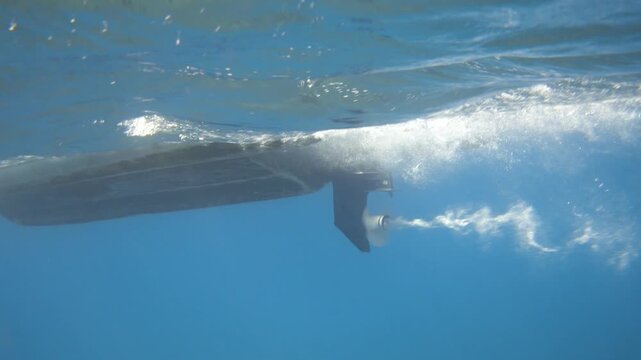 Motor boat underwater. Speed boat
