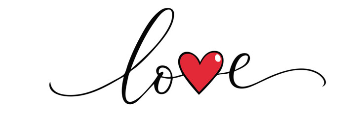 Handwritten Love Text With Red Heart