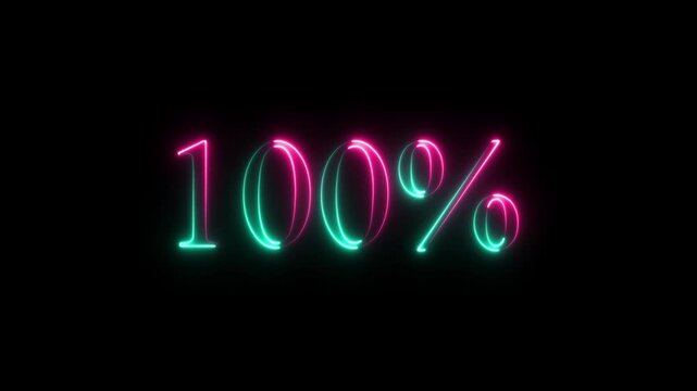 0 Percent royal red and sky blue color neon light glowing animation on a black backgrownd,with 4k video animation.