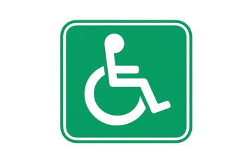 Wheelchair accessibility symbol on a green rounded square sign indicating inclusivity and support for people with disabilities