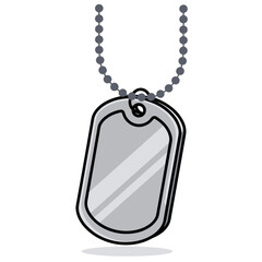 Fototapeta premium A single military dog tag made of silver metal, hanging from a simple beaded chain, used for identification.