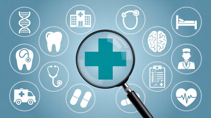 Medical Cross Symbol in Modern Minimalist Design with Blue Gradient Background and White Medical Icons for Healthcare Illustration