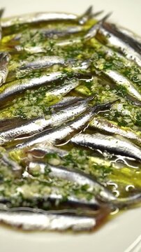 Anchovies Marinated in Vinegar (Boquerones en Vinagre), Traditional Spanish tapas