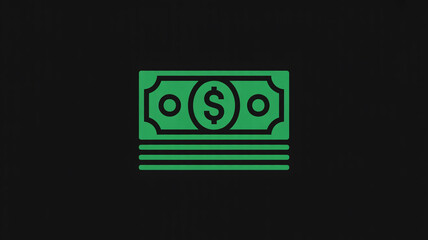 Dollar Bill Icon in Neon Green Color on Dark Background with Simple Design for Finance