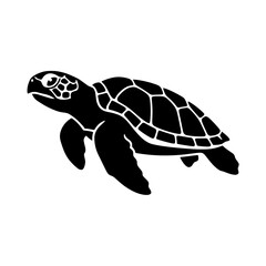 Black Silhouette of a Swimming Sea Turtle