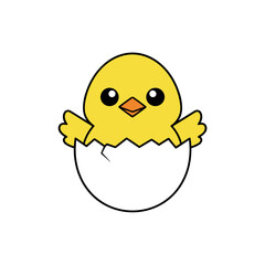 Cute Yellow Chick Hatching from Egg