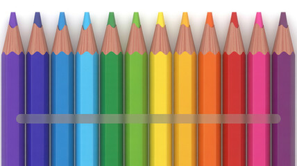 Colorful Pencils in Rainbow Order with Sharp Tips on White Background for Stationery
