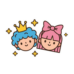Cute Cartoon Prince and Princess Heads with Stars