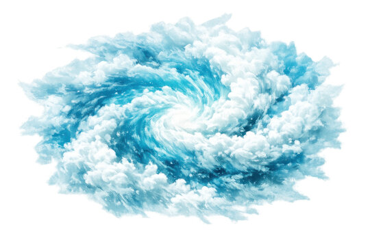 Blue spiral vortex of clouds and wind creating a powerful cyclonic storm or hurricane effect with transparent background - Powered by Adobe