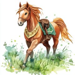 Watercolor horse drawing on white background.
