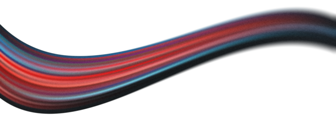 Abstract flowing ribbon wave with red and blue gradient tones, smooth curved motion, and soft blur texture isolated on transparent background