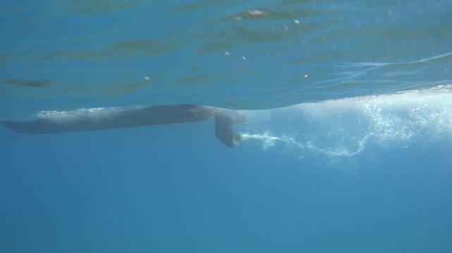 Motor boat underwater. Speed boat