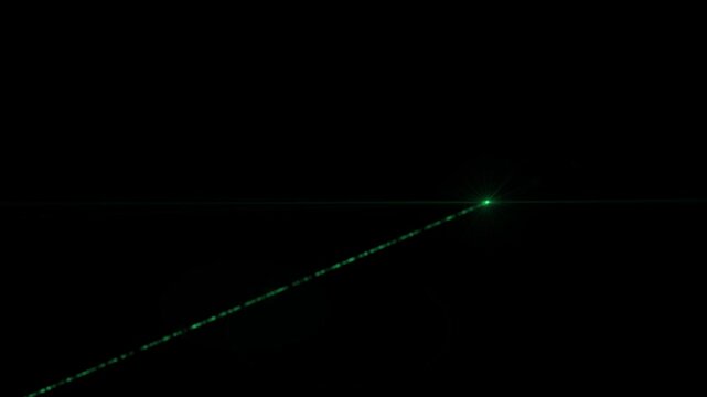 A diagonal green laser light streak with a bright starburst effect, perfect for adding a high-tech or sci-fi element to digital media.