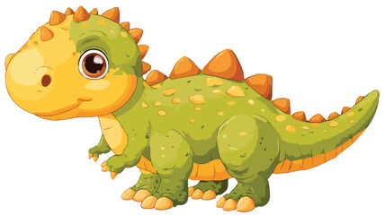Fototapeta premium Adorable Baby Dinosaur Posing Vector with Outline on White Background