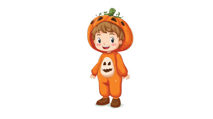 Adorable Boy in Pumpkin Costume Vector Illustration with Outline Isolated