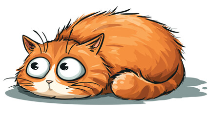 Cute Cartoon Cat Vector Illustration with Outline on White Background