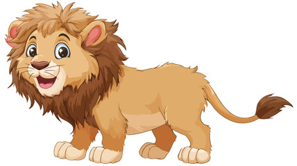Cute Lion Cartoon Illustration with Outline on White Background Vector