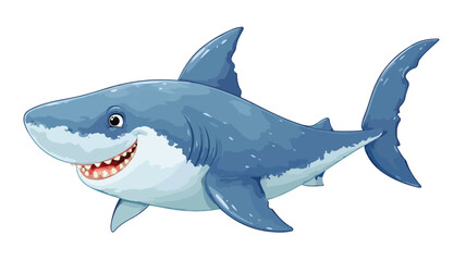 Playful Cute Shark Cartoon Illustration on White Background for Children's Designs