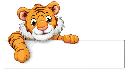 Adorable Tiger Cartoon with Blank Sign Vector Illustration for Designs
