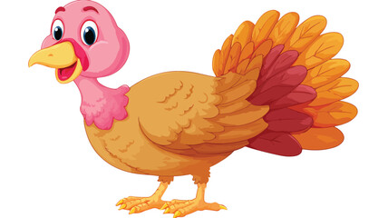Adorable Turkey Cartoon Vector with Outline Isolated on White Background