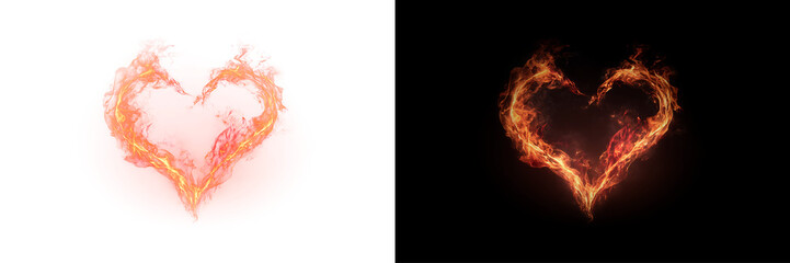 Fire Heart Shape for visual overlay with Sparks and Glow Transparent PNG element