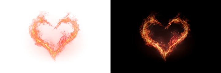 Fire Heart Shape for visual overlay with Sparks and Glow Transparent PNG element