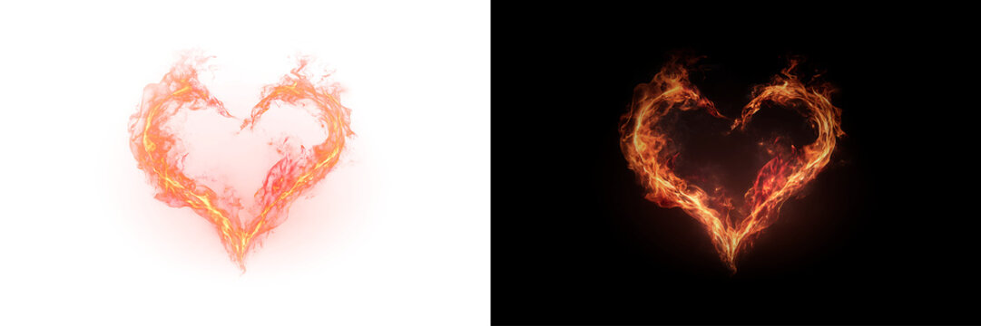 Fire Heart Shape for visual overlay with Sparks and Glow Transparent PNG element
