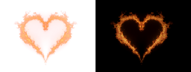 Burning fire heart shape with sparks and flame effect isolated PNG for overlay on transparent background 