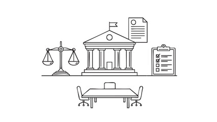 Naklejka premium Set of justice and law related icons isolated on transparent background