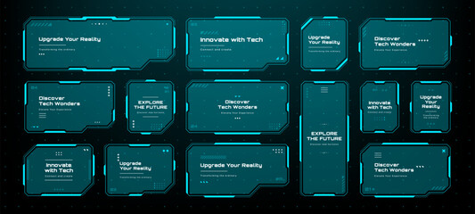 Set of blue futuristic HUD interface elements. Sci fi cyber display design for modern technology and gaming. © hiten666