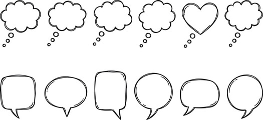 Fototapeta premium Collection of hand-drawn speech and thought bubbles in a sketch style.