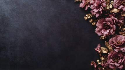 ピンクフローラルとゴールド装飾の高級フレーム背景（メッセージ余白）