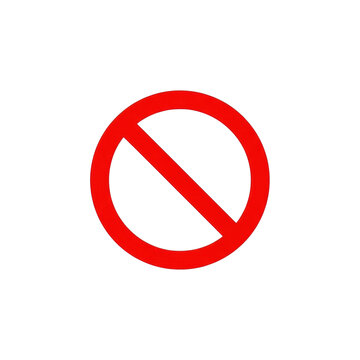 A vibrant, bold red prohibition symbol with a thick diagonal line, precise and geometric, centered on a transparent background with ample copy space, studio lighting, minimalist graphic design for