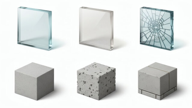 Set of glass and concrete cube samples