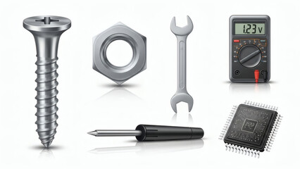 Tools for construction and repairing on a white background