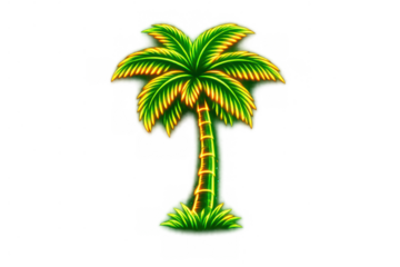 Neon glow palm tree illustrating tropical summer vacation fun and vibrant exotic island resort holidays with digital light effects