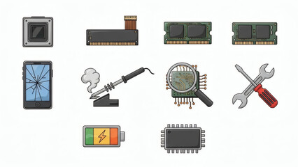 Assortment of electronic tools for phone repair