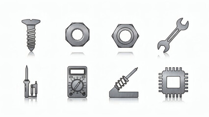 Assortment of different metallic tools isolated 