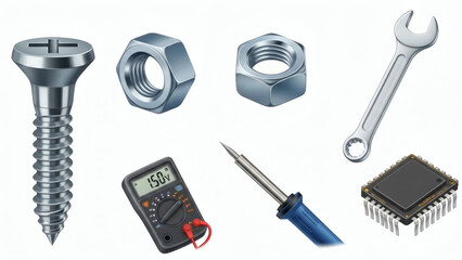 Mechanical tools and electronic components close up