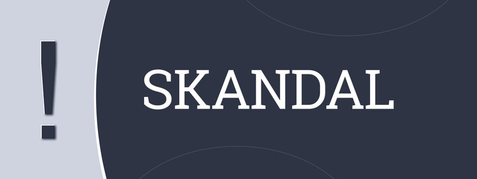 Skandal (scandal) - A blue banner illustration with white text.
