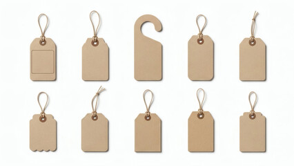Blank paper tags with different shapes and rope strings
